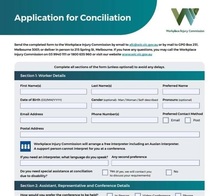WIC application for consiliation form example